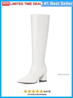 Pointed Toe Knee High Boots Low Chunky Heel Tall Boots